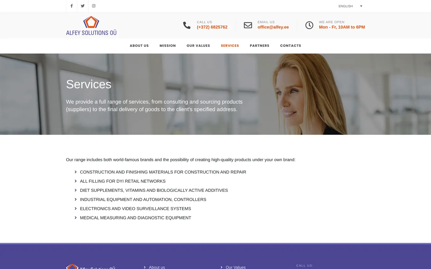Services — six product categories on one page