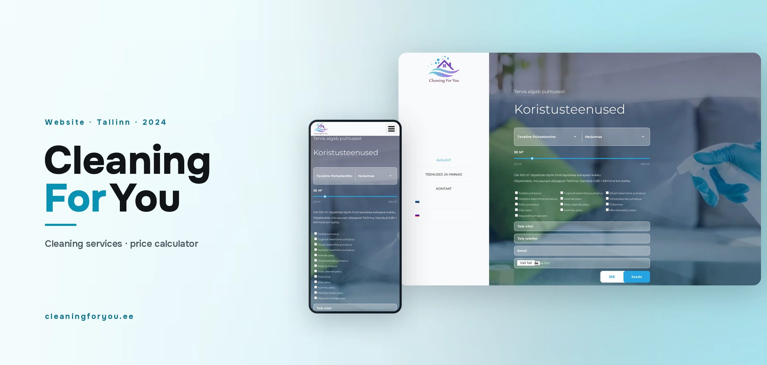 CleaningForYou — Cleaning services website with a price calculator