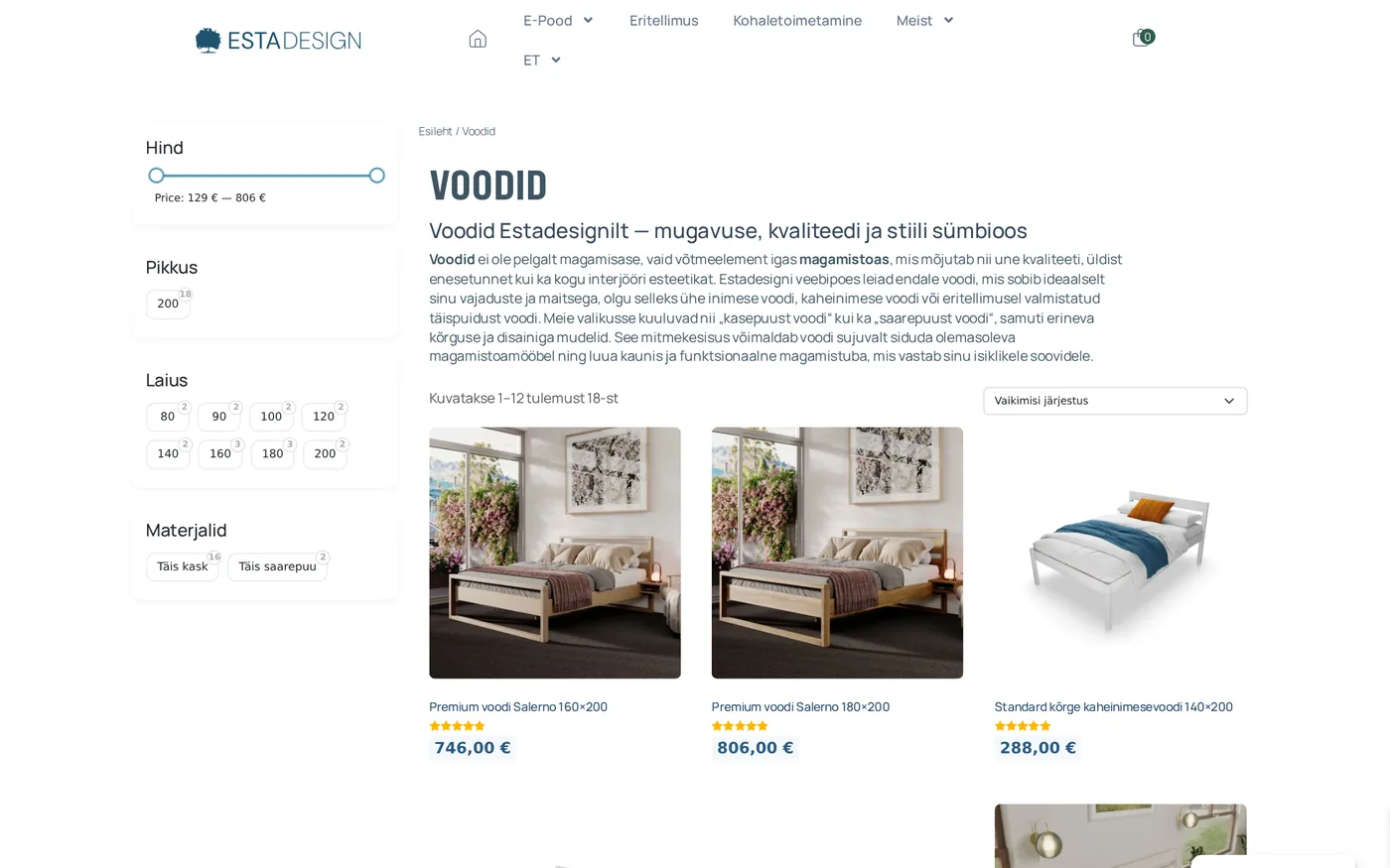 Kataloog filtritega — mõõt, materjal, hind