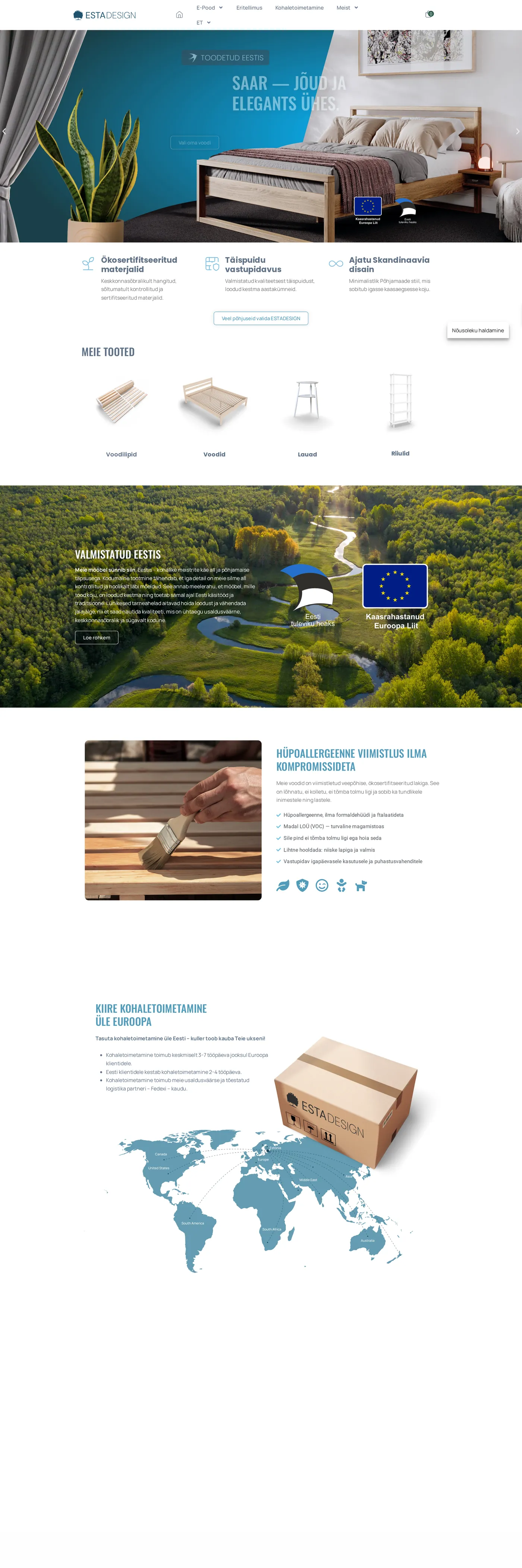 Estadesign.ee avaleht — täispuidust mööbli e-pood, disain ja arendus iweb.ee käest
