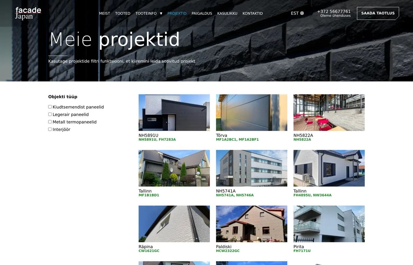 Projektide galerii — 43 objekti koos paneelide artiklinumbritega
