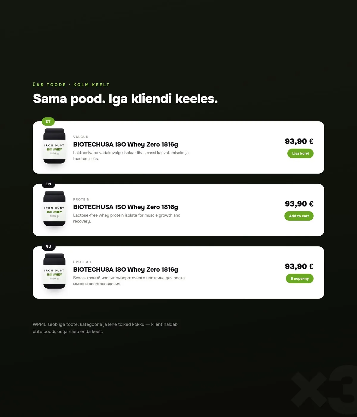 Üks toode — kolm keelt