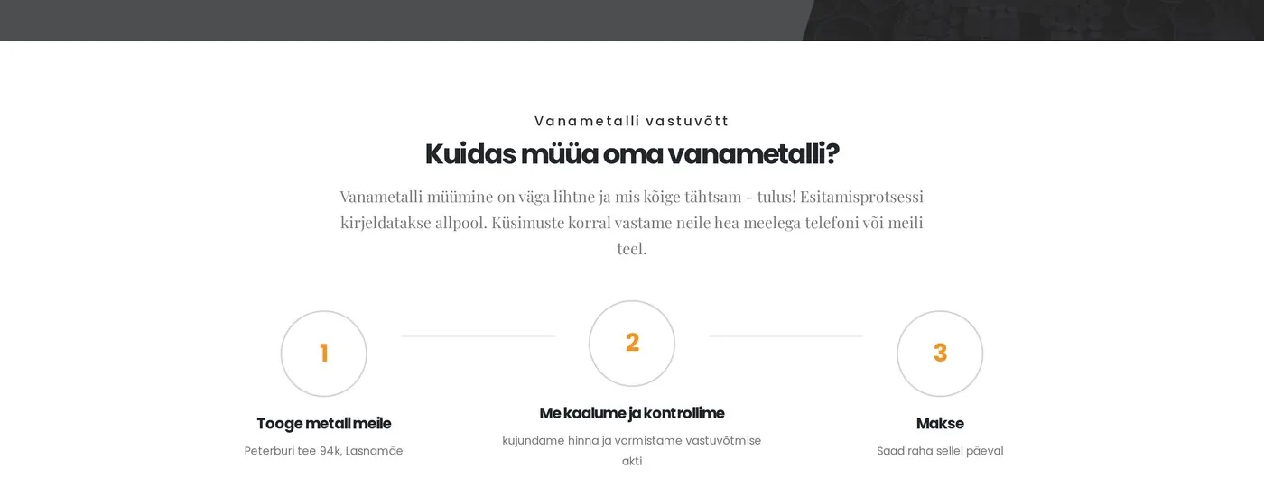 Metalli müük kolme sammuga: too, kaalume, raha samal päeval
