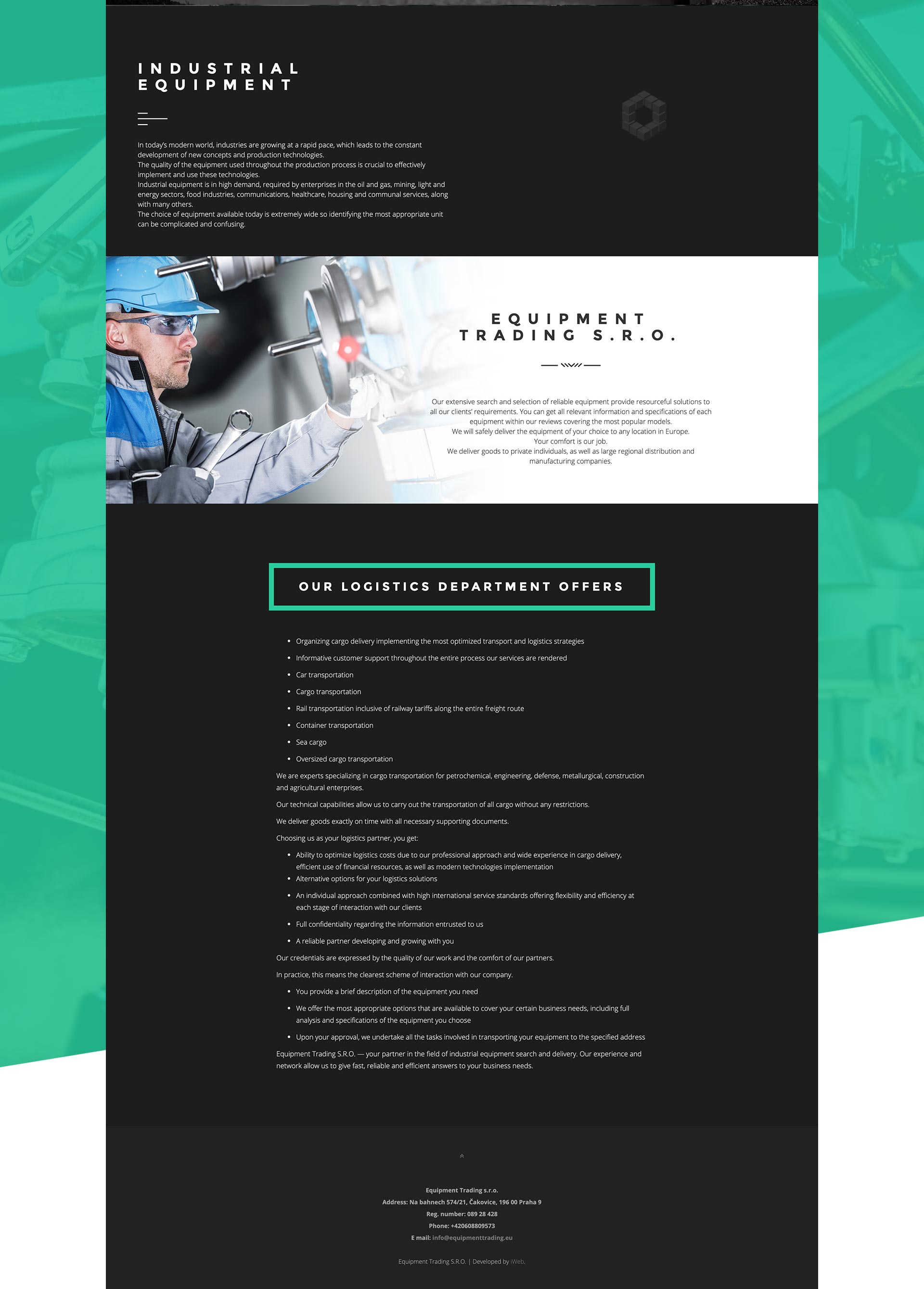 UI view of Equipment Trading site by iWeb, showcasing services in the industrial equipment sector