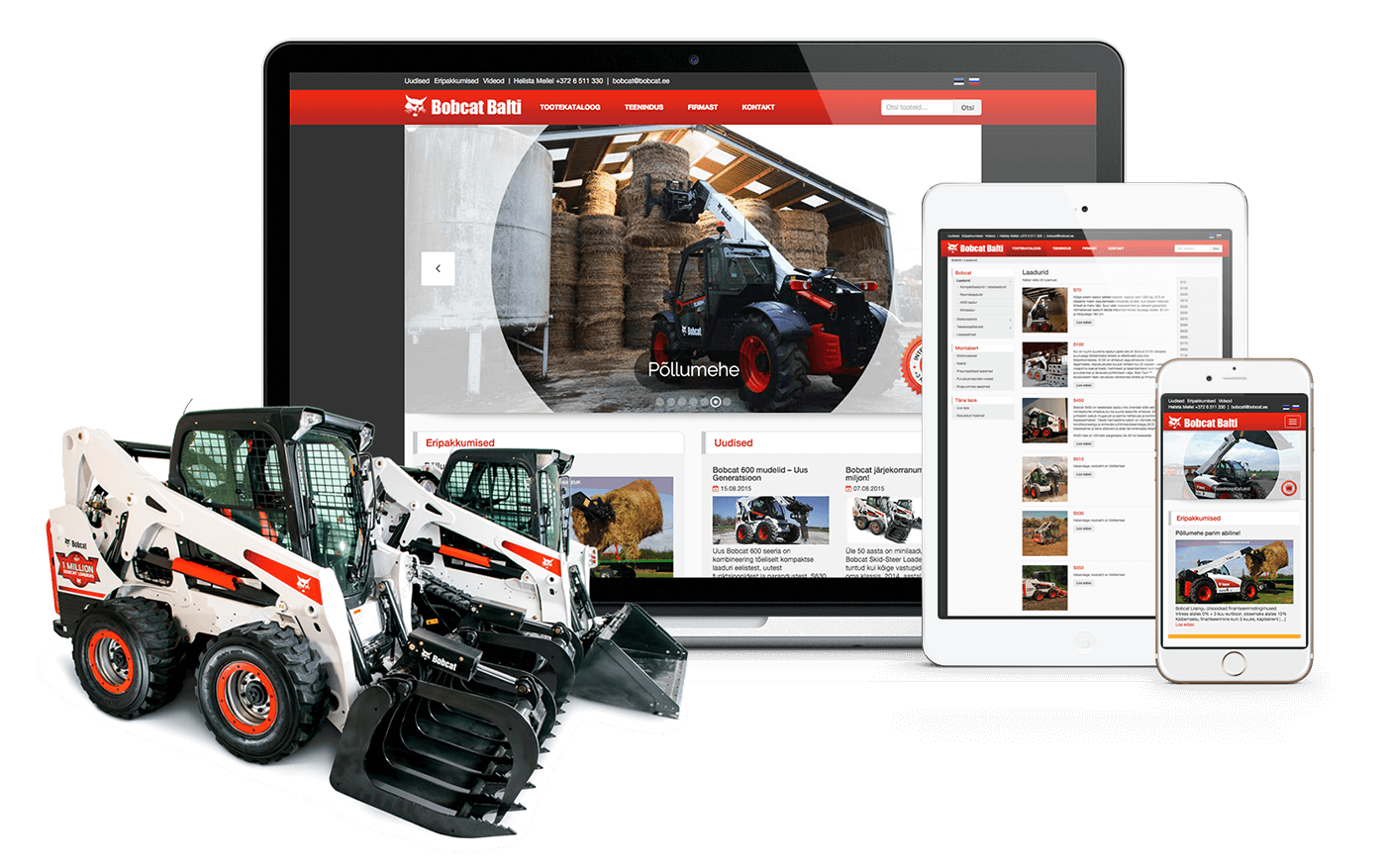 Интерфейс сайта Bobcat Balti, созданный студией iWeb для продажи и ремонта строительной техники